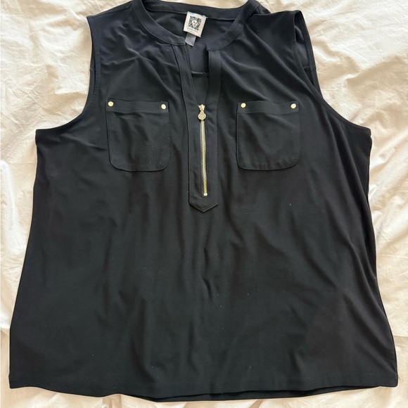 Anne Klein Black Sleeveless Blouse with Gold Zipper - Picture 1 of 4